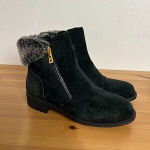 Cole Haan Faux Fur Ankle Black Suede Booties Waterproof Boots 6.5